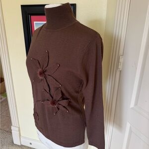 IDI by Mathew elegant taupe colored hi-neck embellished sweater L